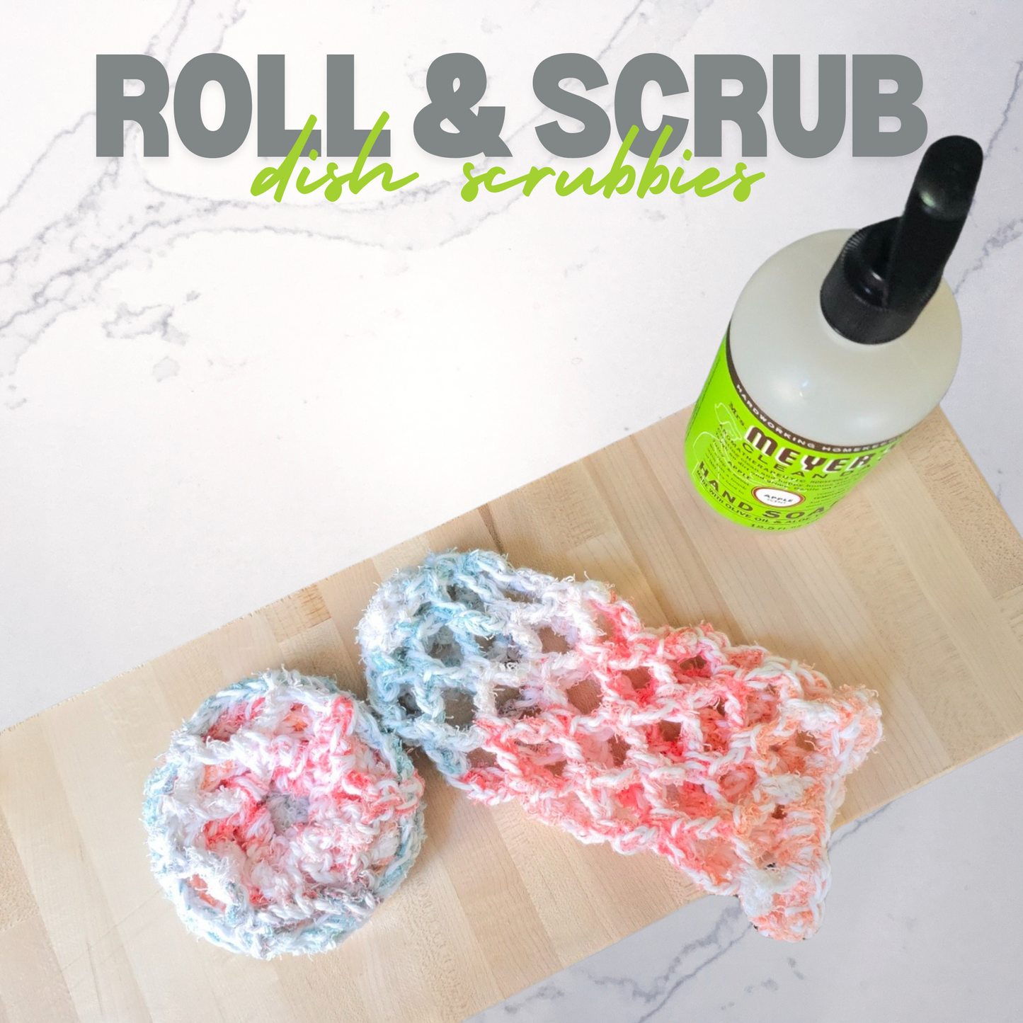Roll & Scrub 100% Cotton Handmade Dish Scrubber~Reusable~Washable