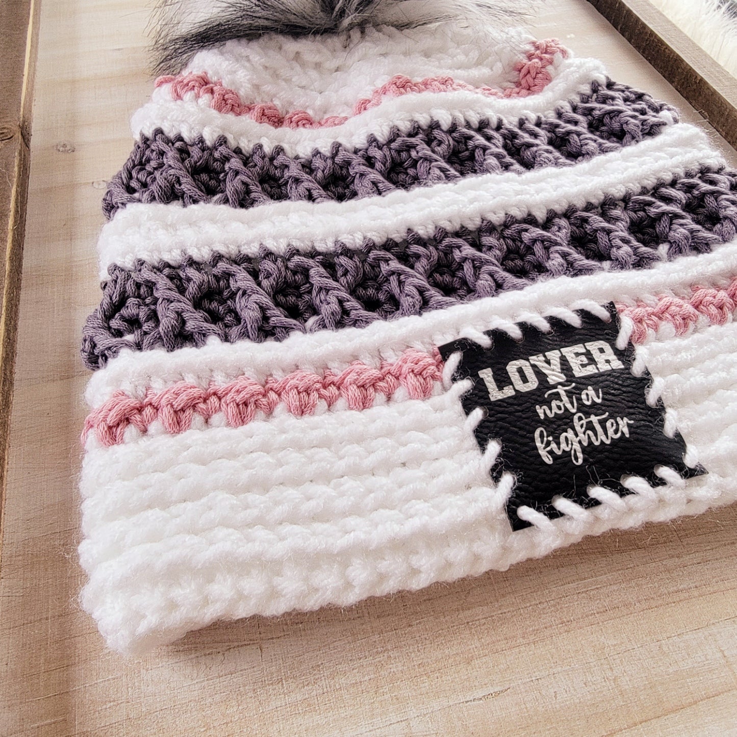 Gorgeous Lover not a Fighter Valentine's/Galentine's Adult Handmade Crochet Beanie
