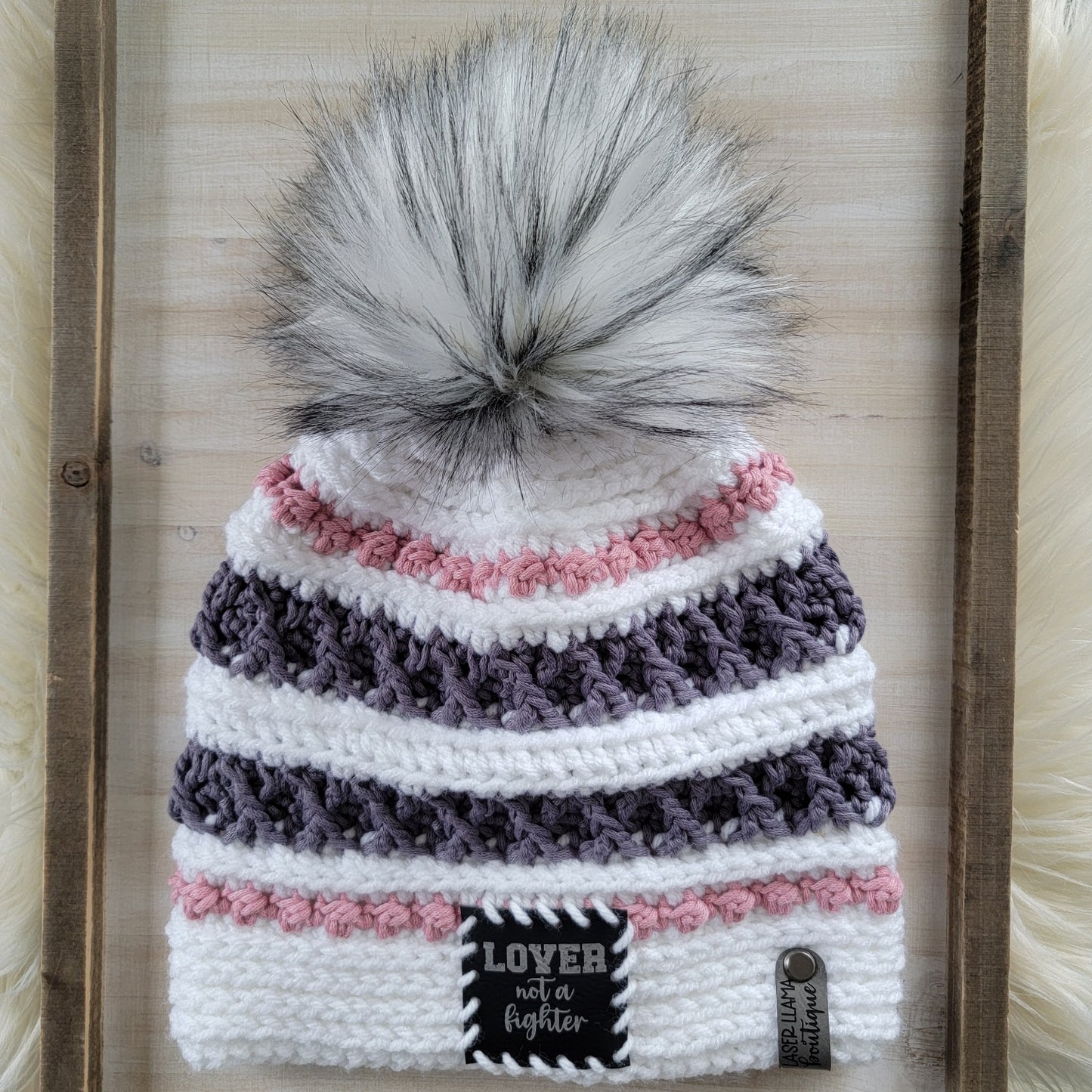 Gorgeous Lover not a Fighter Valentine's/Galentine's Adult Handmade Crochet Beanie