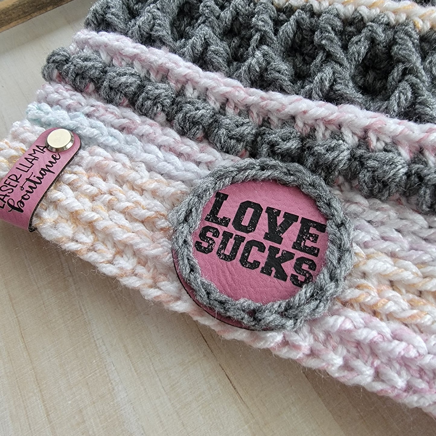 Love Sucks Rainbow Sherbert Adult/Teen Size Valentine's/Galentine's Crochet Beanie