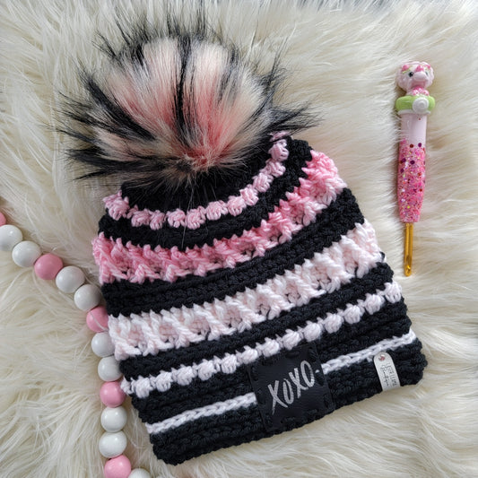 Adorable Strawberry Cream XOXO Adult/Teen Size Valentine's/Galentine's Crochet Beanie