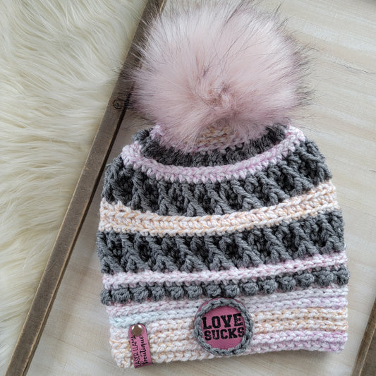 Love Sucks Rainbow Sherbert Adult/Teen Size Valentine's/Galentine's Crochet Beanie