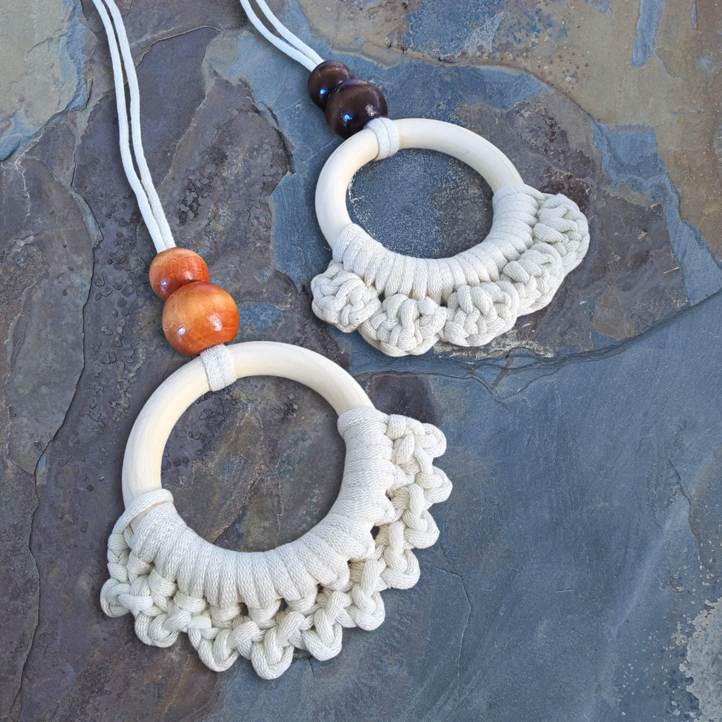 Boho Wood Ring & Crochet Oil Diffuser Charms~Car~Home~Window~Boho Oil Diffuser Hanging Charm