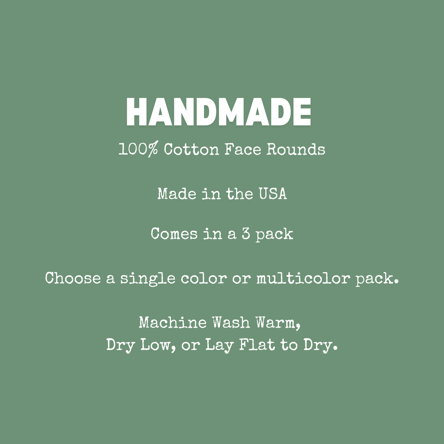 Handmade 100% Cotton Face Rounds (Pack of 3) ~ Reusable