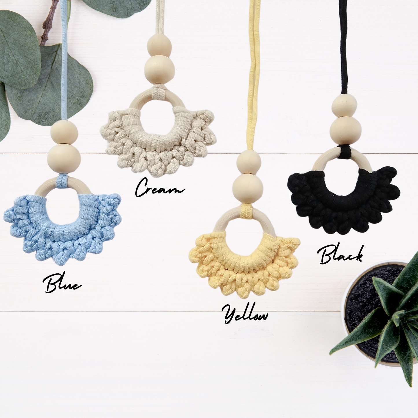 Boho Wood Ring & Crochet Oil Diffuser Charms~Car~Home~Window~Boho Oil Diffuser Hanging Charm
